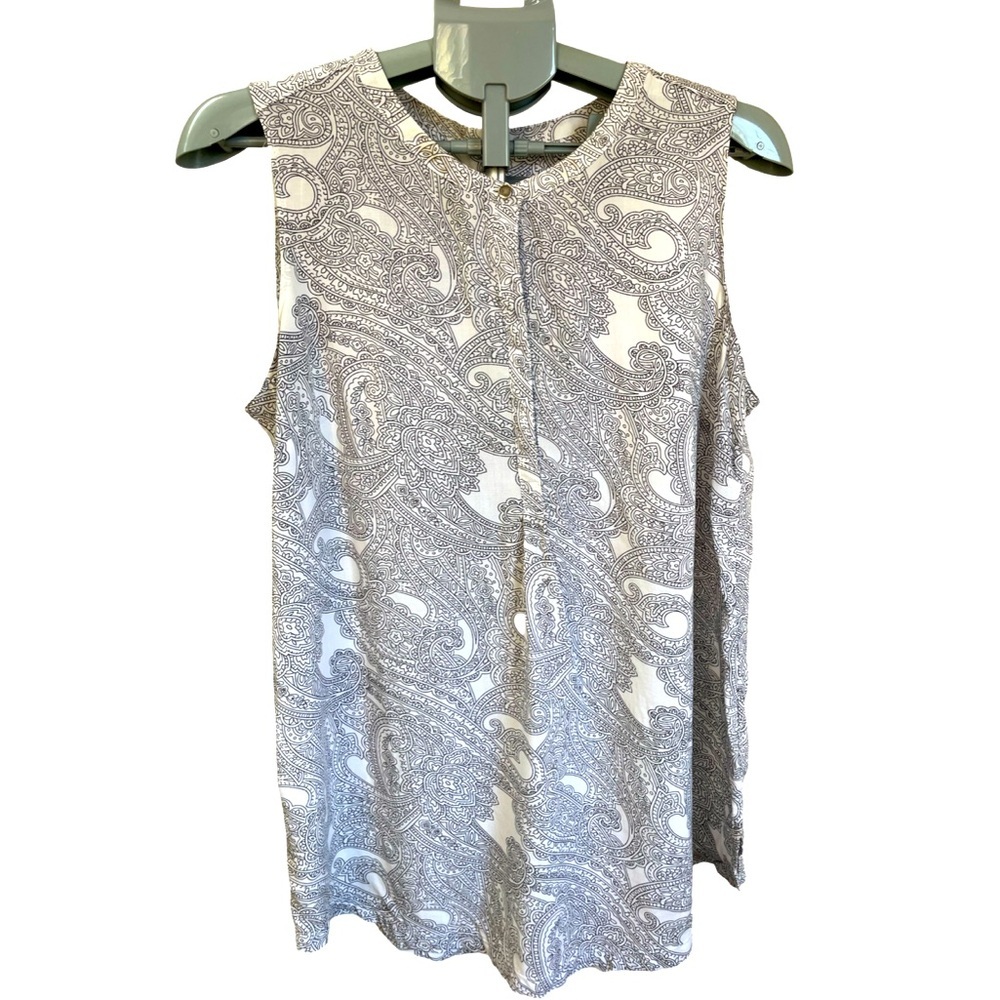 Liz Claiborne Sleeveless Blouse, Grey and White, Sz Large